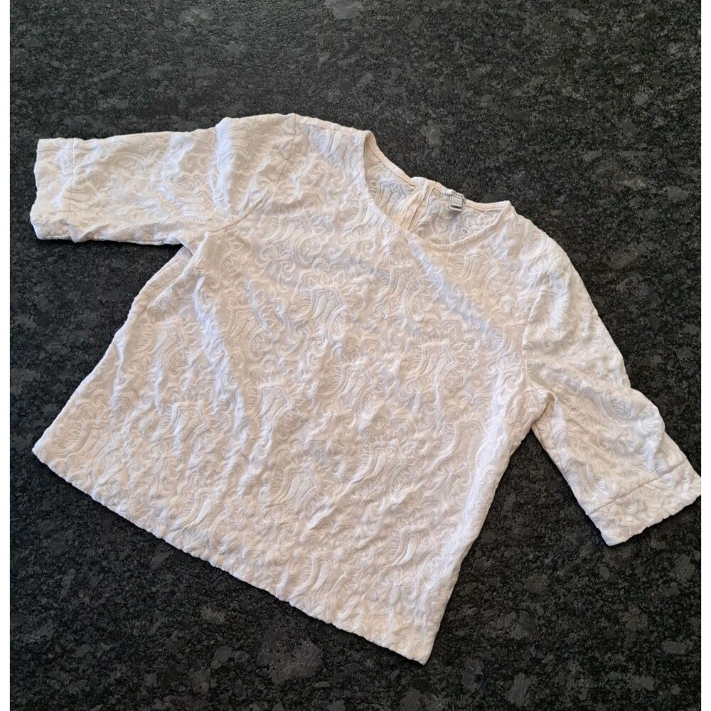 J Crew Top Ivory Textured Embroidered Jacquard Women's Size Small